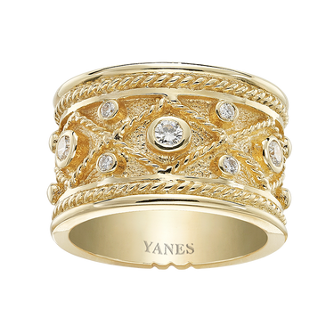 Yellow gold and diamond drum ring