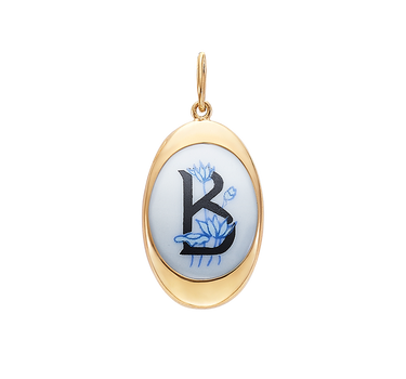 Colgante oval iniciales porcelana, oro