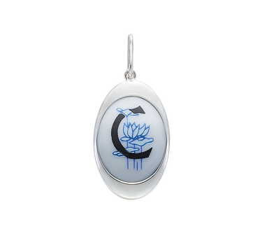 Colgante oval iniciales porcelana, plata