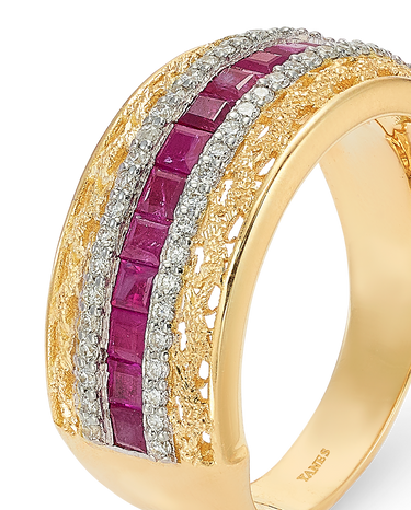 Anillo Adoquín rubíes, oro