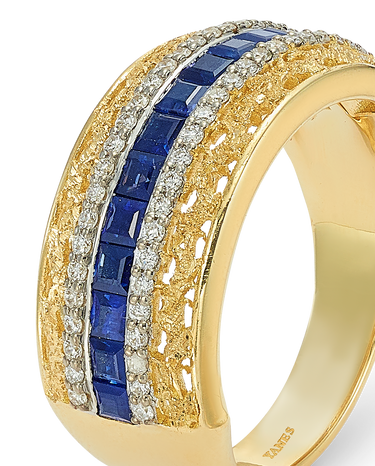 Anillo Adoquín zafiros, oro