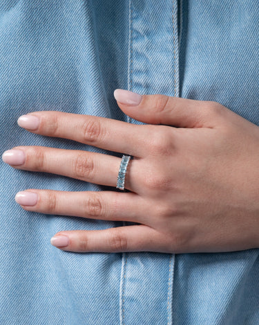 Anillo Baguette topacio azul, plata