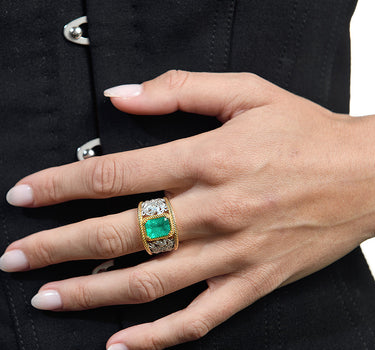 Anillo Córdoba esmeralda, oro bicolor