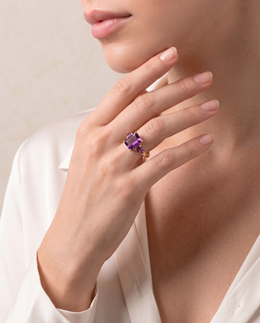 Anillo Candy Trio amatista, oro