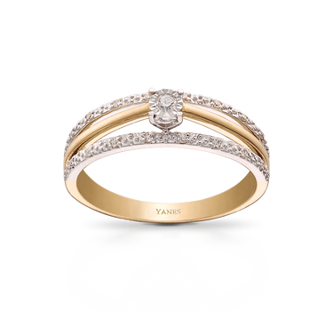 Anillo Casual triple aro diamantes, oro bicolor