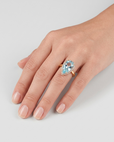 Anillo Drop topacio azul, plata dorada