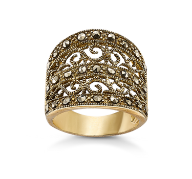 Anillo Elisabeth marcasitas, plata dorada