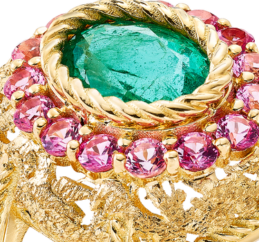 Anillo Garden esmeralda zafiro rosa, oro