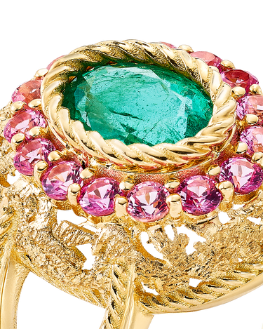 Anillo Garden esmeralda zafiro rosa, oro