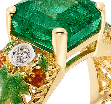 Anillo Guadiana esmeralda y diamantes, oro