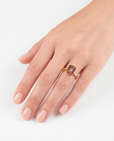 Anillo Honey cuarzo fumé, plata dorada