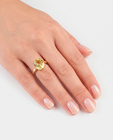Anillo Honey cuarzo limón, plata dorada