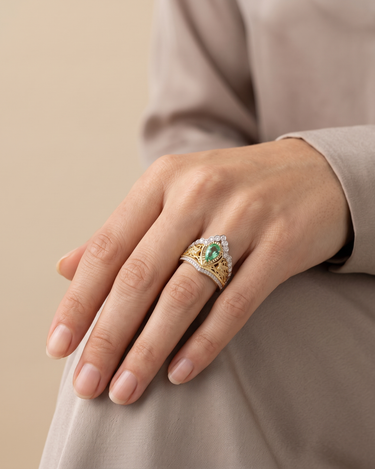Anillo Imperial Toledo paraiba y diamantes, oro