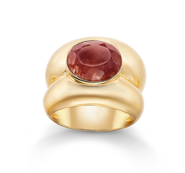 Anillo Lim cuarzo rojo, plata dorada