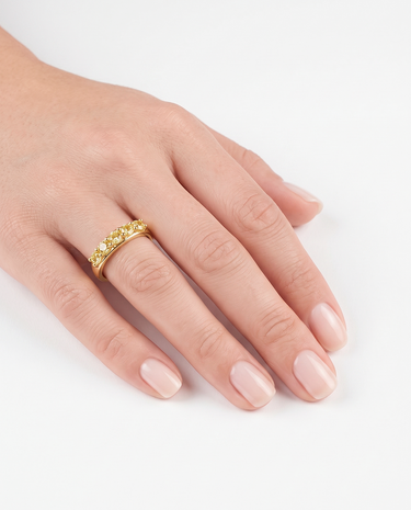 Anillo Line cuarzo limón, plata dorada