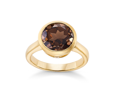 Anillo Sara cuarzo fumé, plata dorada