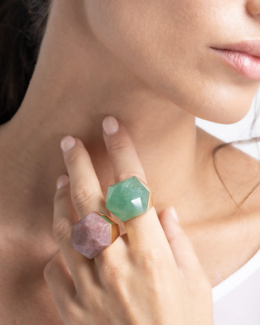 Anillo Sidney cuarzo verde, plata dorada