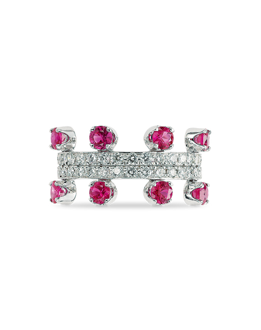 Anillo doble rubíes y diamantes, oro blanco