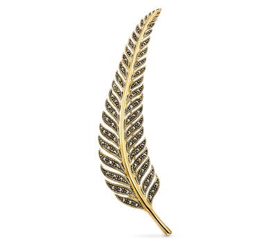 Broche Leaf marcasitas, plata dorada