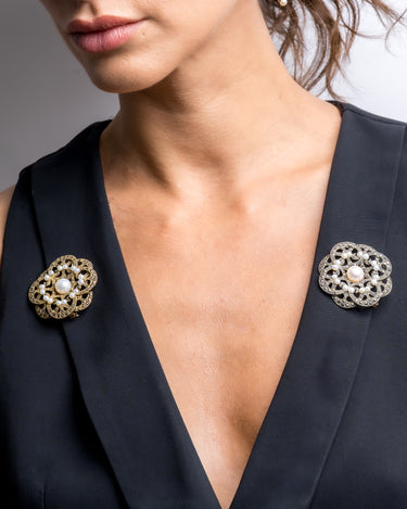 Broche Mary perlas y marcasitas, plata