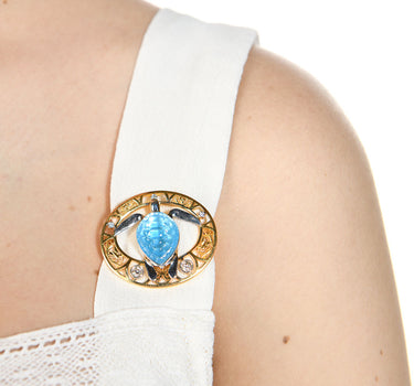 Broche Tortuga topacio azul, oro