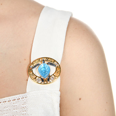 Broche Tortuga topacio azul, oro