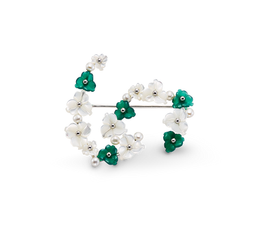 Broche Verdi nácar y ágata verde, plata