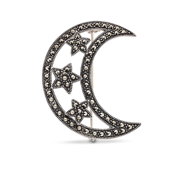 Broche media luna marcasitas, plata