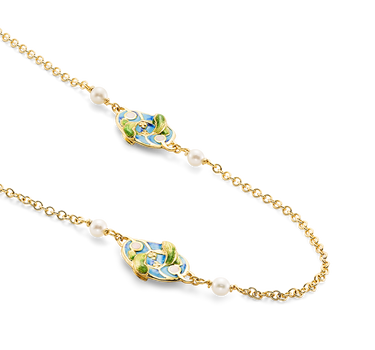 Cadena Floral esmalte y perlas, oro