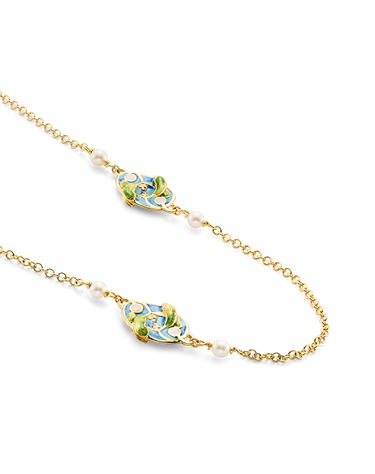 Cadena Floral esmalte y perlas, oro