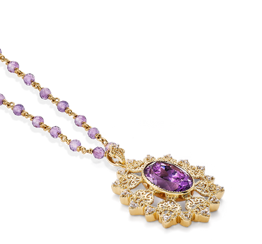 Colgante Blonda amatista y topacio blanco, plata dorada