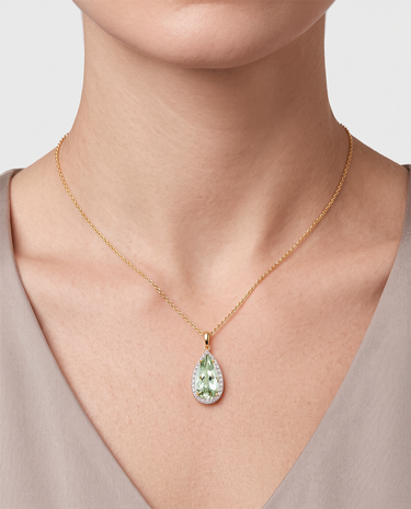 Colgante Drop cuarzo verde, plata dorada