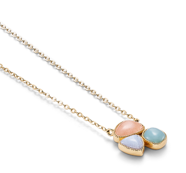 Colgante Flora calcedonia, amazonita, cuarzo rosa, plata dorada