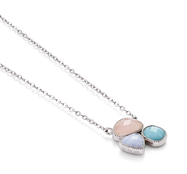 Colgante Flora calcedonia, amazonita, cuarzo rosa, plata