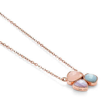 Colgante Flora calcedonia, amazonita, cuarzo rosa, plata rosa