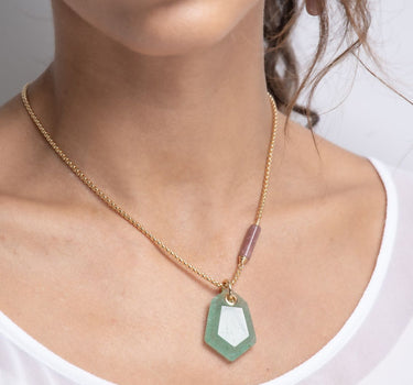 Colgante Sidney cuarzo verde, plata dorada