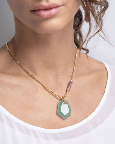 Colgante Sidney cuarzo verde, plata dorada