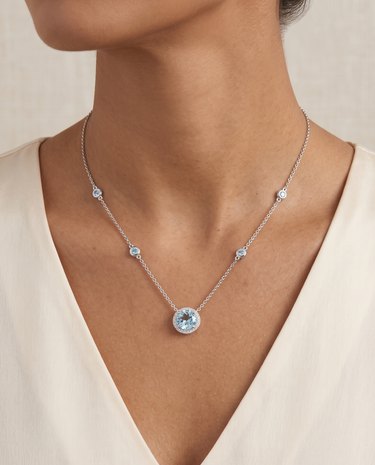 Colgante Victoria Round Topacio azul y diamantes, oro blanco