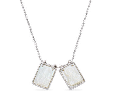 Escapulario Vida madreperla, oro blanco