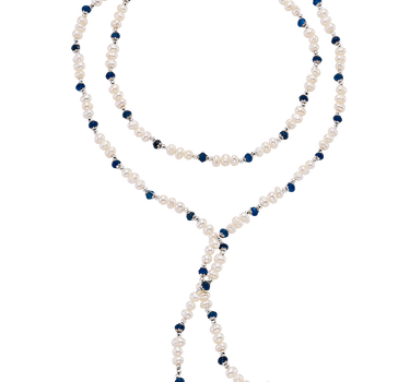 Collar Puccini perlas y ágata azul, plata