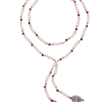 Collar Puccini perlas y ágata rojo, plata