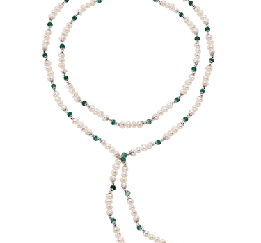 Collar Puccini perlas y ágata verde, plata