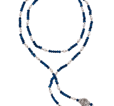 Collar Verdi ágata azul y perlas, plata
