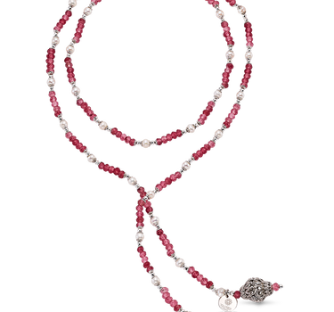 Collar Verdi ágata roja y perlas, plata