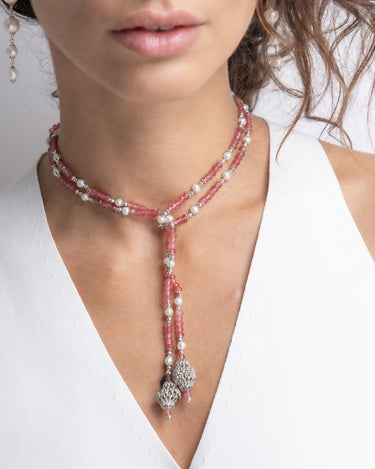 Collar Verdi ágata roja y perlas, plata