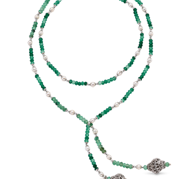 Collar Verdi ágata verde y perlas, plata