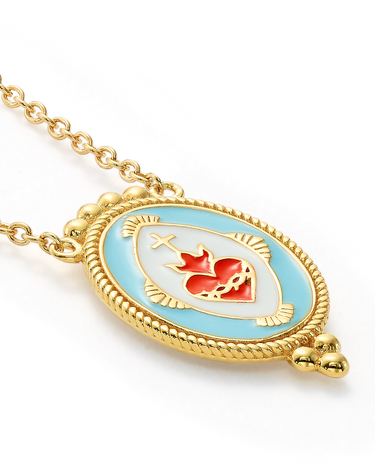 Medalla Sagrado Corazón azul, plata dorada