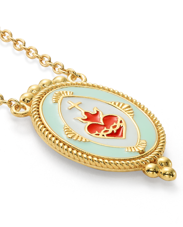 Medalla Sagrado Corazón verde, plata dorada