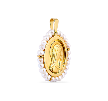 Medalla Virgen Niña perlas 20 mm, oro