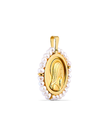 Medalla Virgen Niña perlas 20 mm, oro